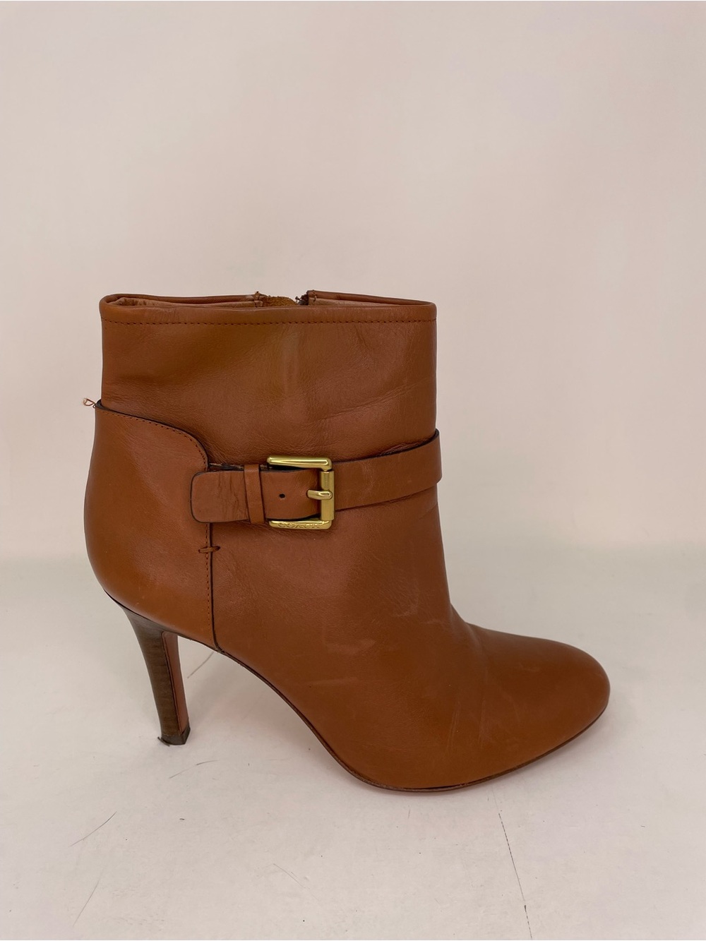 Coach Boots Women's Tan Leather Ankle Booties Buckle Detail Heels 7.5 - Picture 5 of 11